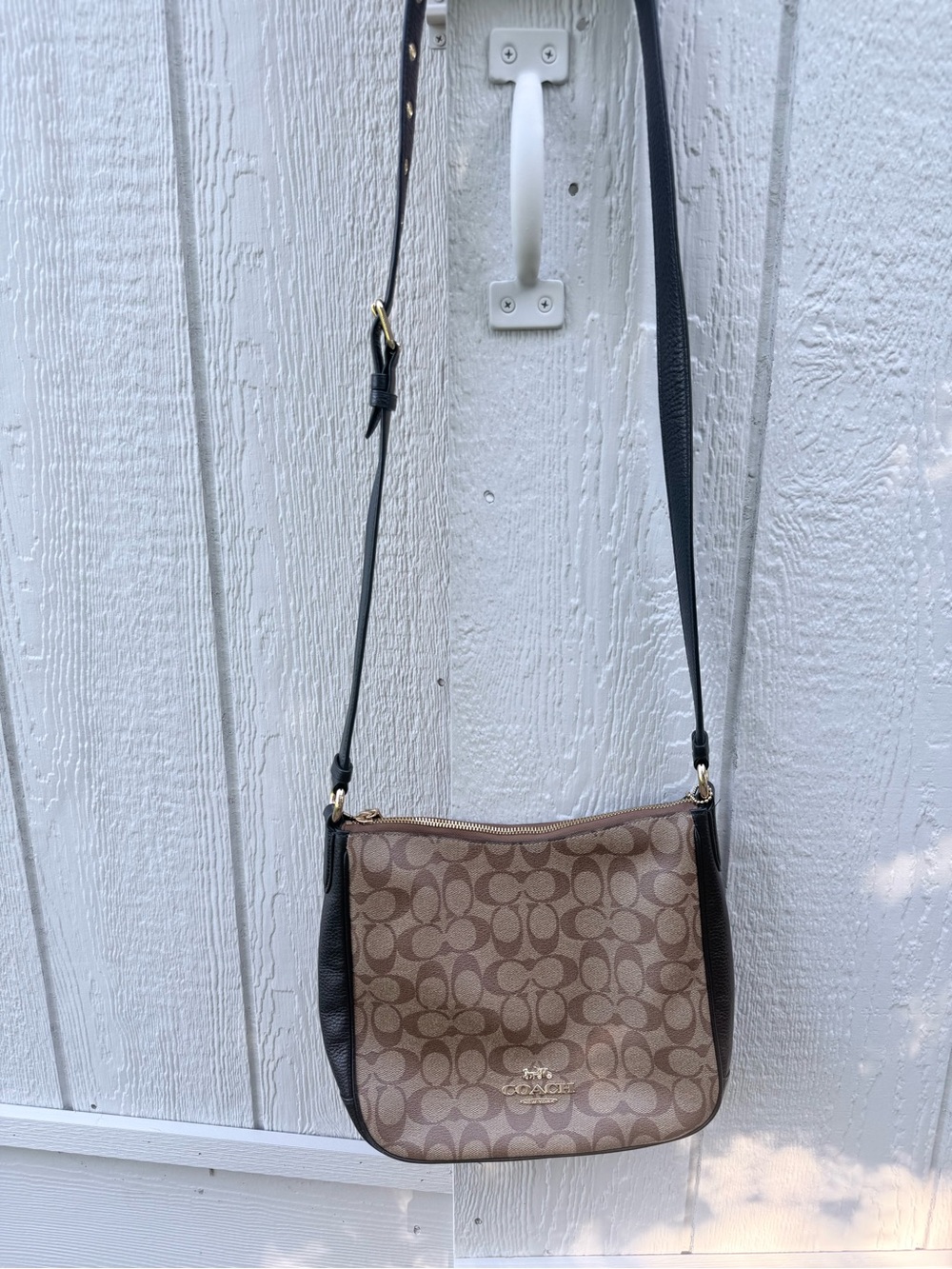 Coach Brown Signature Canvas Crossbody with Black Trim